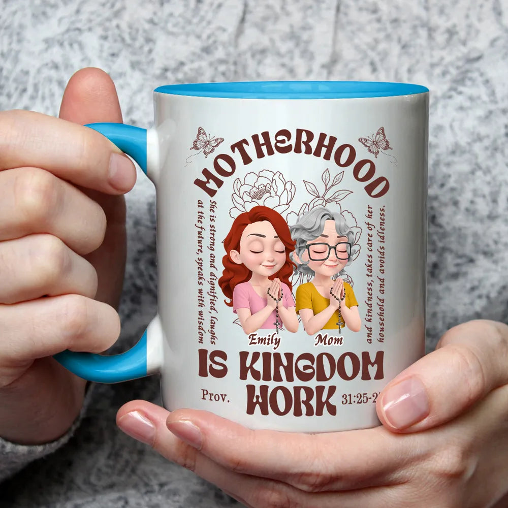 Custom Two-Tone Mug for Mom, Sweet Motherhood Illustration with Butterflies, Creative Gift for Her Coffee Moments