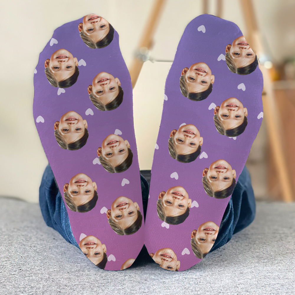Custom Face Purple Pattern - Personalized granddaughter Socks