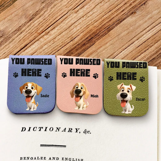 Dog-Themed Leather Magnetic Bookmark – Custom Gift for Book Lovers