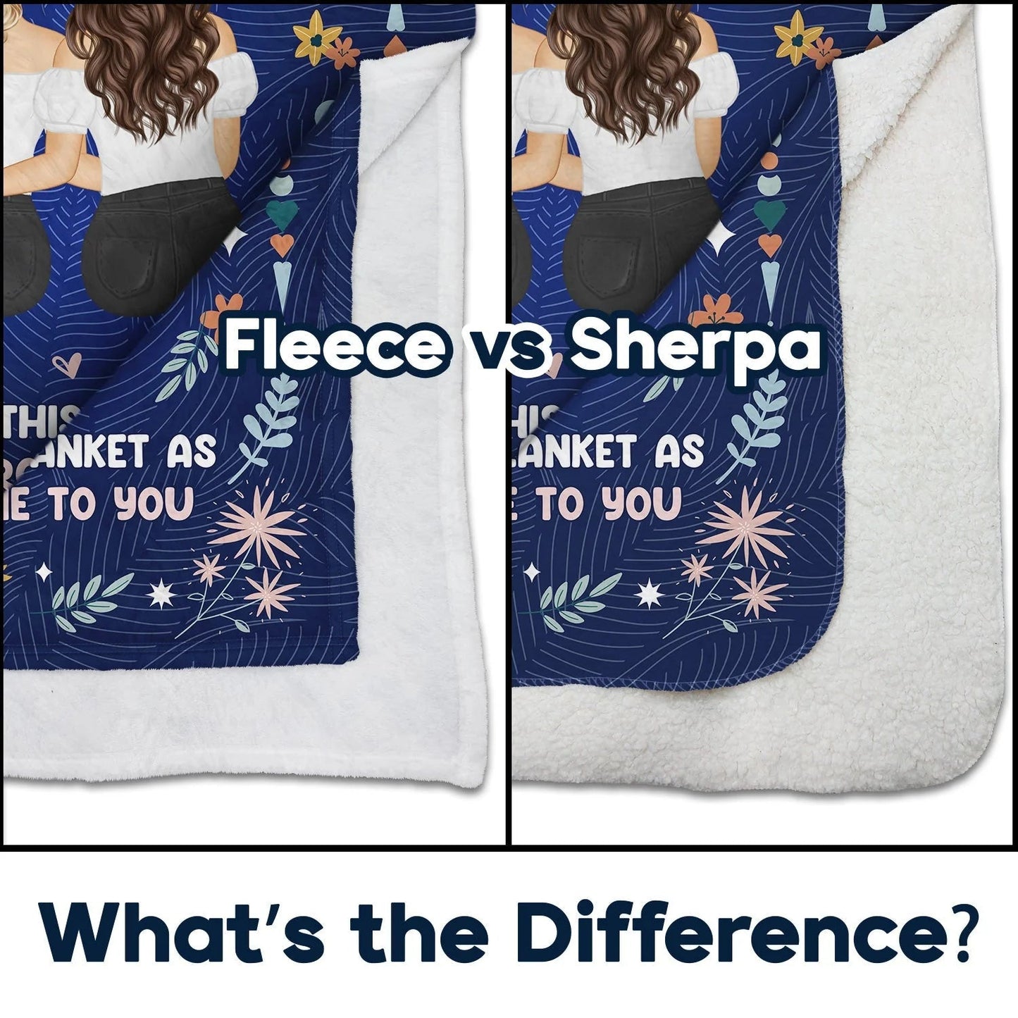 Fleece Blanket for Sister, Hugging Sisters Art with 'To My Sister' & 'A Hug from Me to You', Navy Floral, a Unique Gift