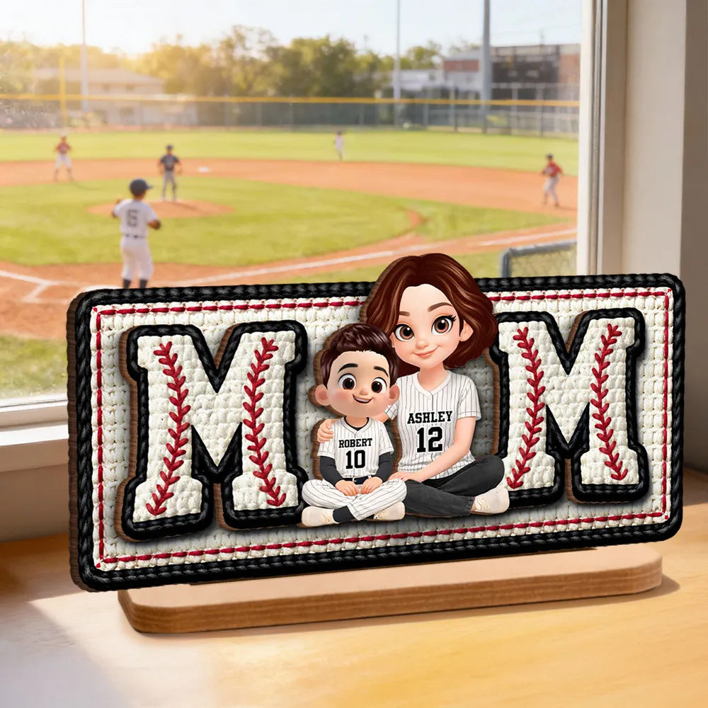 Personalized Baseball Mom 2-Layer Wooden Plaque, Custom Mom & Kids Jersey Design for Nursery or Living Room, Unique Gift for Mom