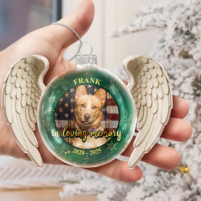 Personalized Acrylic Flat Ball Ornament with Angel Wings for Pets – Custom Photo Memorial Keepsake, Forever Loved Unique Gift