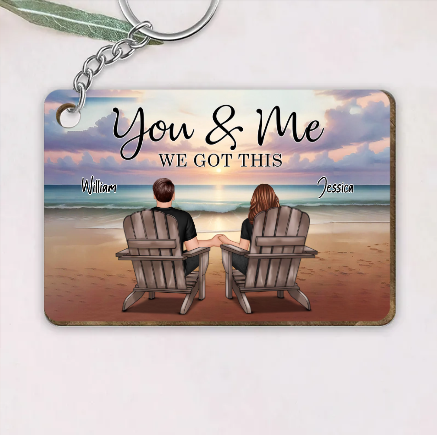 Couple Sitting Realistic Beach Landscape - Personalized Poster, Keychain, Plaque, Ornament and Pillow, Unique Gift