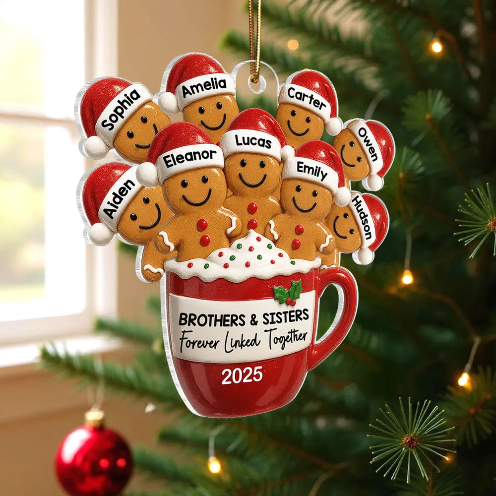 Family Acrylic Ornament – Gingerbread Brothers & Sisters Design, High-Clarity Collectible Holiday Gift