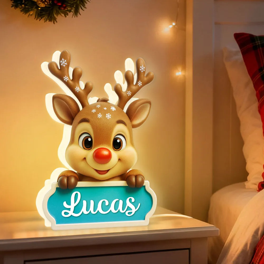 Acrylic Light Box Reindeer Nursery Lamp, Custom Cute Design, Warm Glow, Unique Christmas Gift for Children & Grandchildren