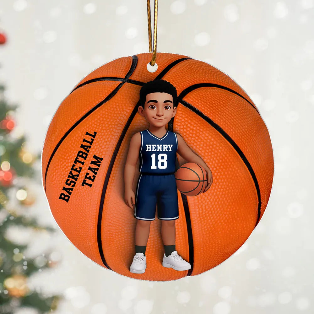 Basketball Player Acrylic Ornament – Festive Tree Décor with Ball, Unique Keepsake Gift for Athletes, Coaches, Teammates, and Sports Families