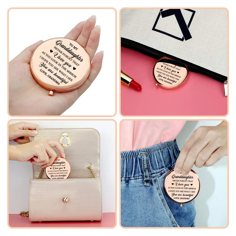 Personalized Metal Compact Mirror for Granddaughter, Floral Name Design, Sweet Everyday Reminder, Unique Gift