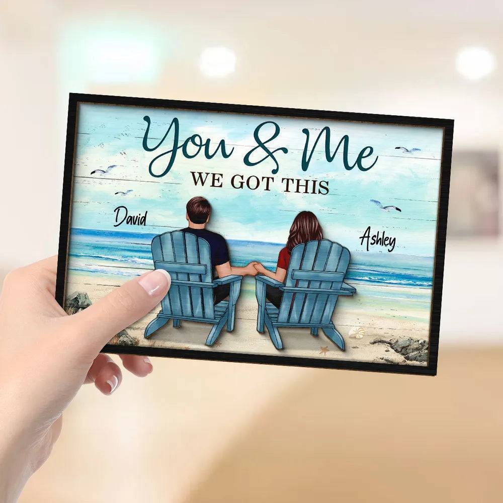 Seaside Memories - Personalized Vintage Beach Couple Wooden Plaque - A Timeless Anniversary Gift for Him & Her