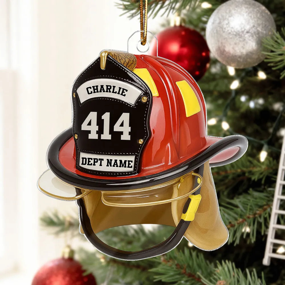 Personalized Firefighter Helmet Ornament – Custom Tribute Gift for Heroes & Families, Acrylic Christmas Decoration