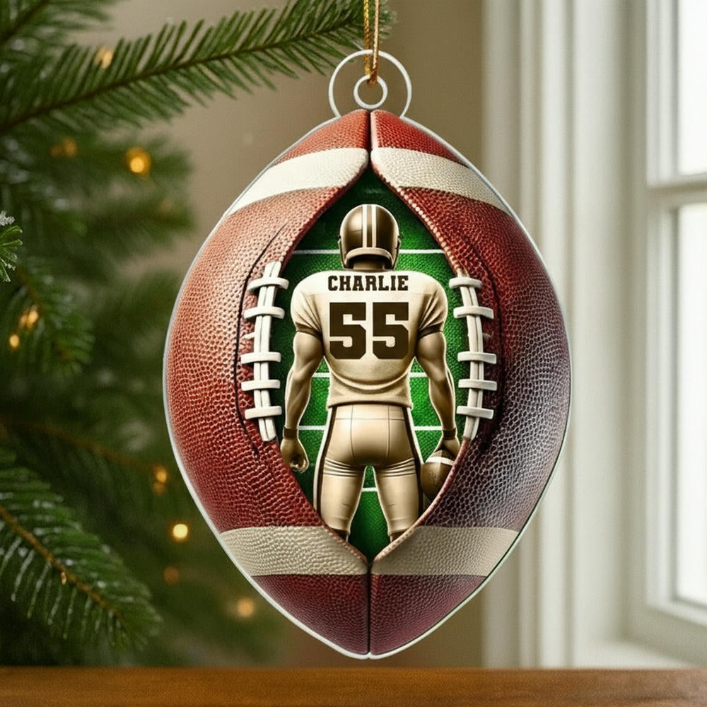 Acrylic Ornament Football Player Personalized, Layered Football Shape, Tree Decor, Unique Gift for Players and Fans