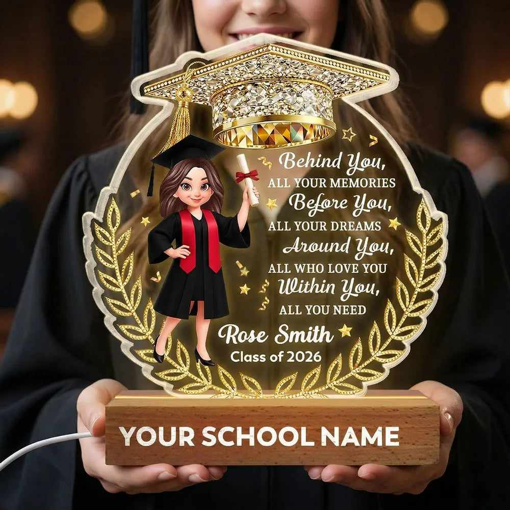 Personalized Block LED Light Plaque Graduation Night Light, Cap & Diploma Design, Cozy Bedside Gift For Graduates
