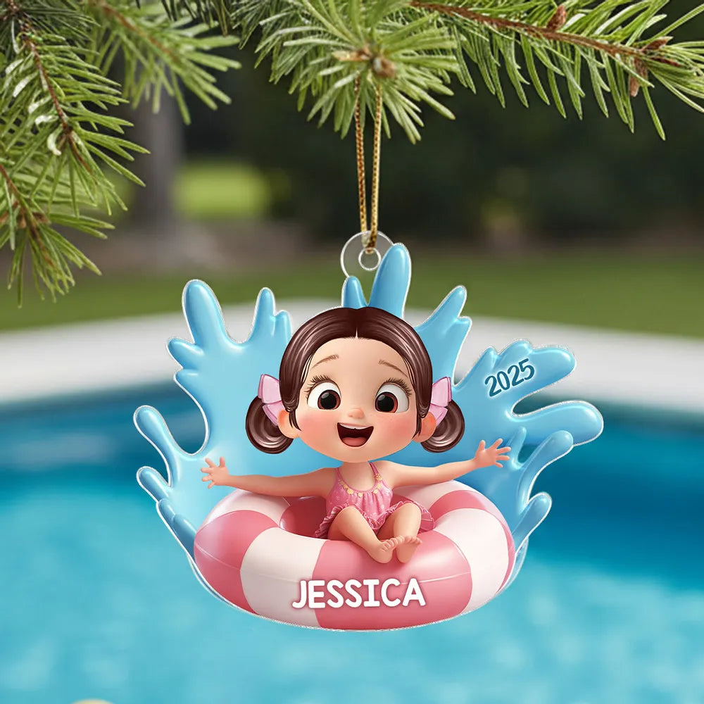 Acrylic Ornament - Cute 3D Pool Float Kid, Customizable Tree Keepsake, unique gift for Kids and Family