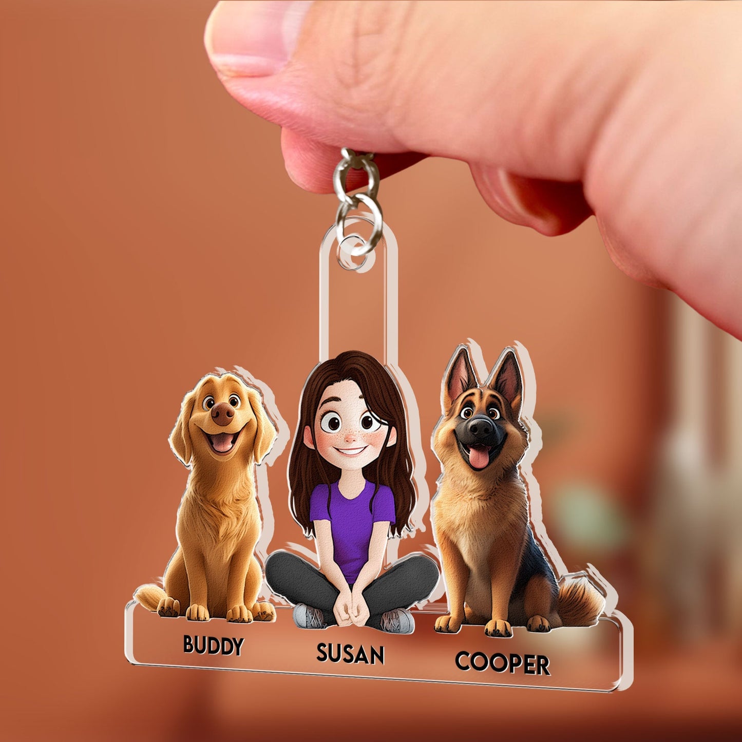 Personalized Acrylic Keychain with Custom Family Pets – Featuring Your Dog and Family Member Names, Perfect Gift for Dog Lovers, Ideal for Any Occasion