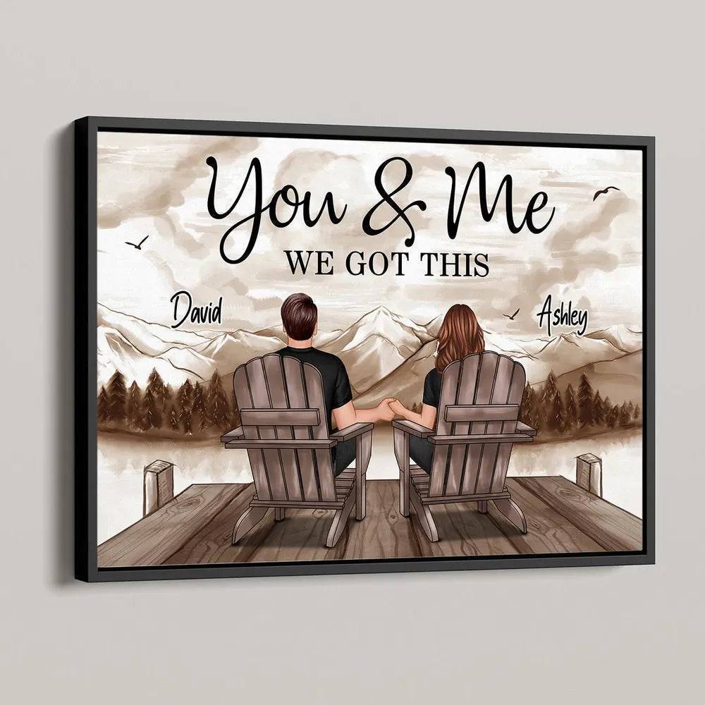 Retro Vintage Back View Couple Sitting Mountain Landscape Personalized Horizontal Poster or Canvas