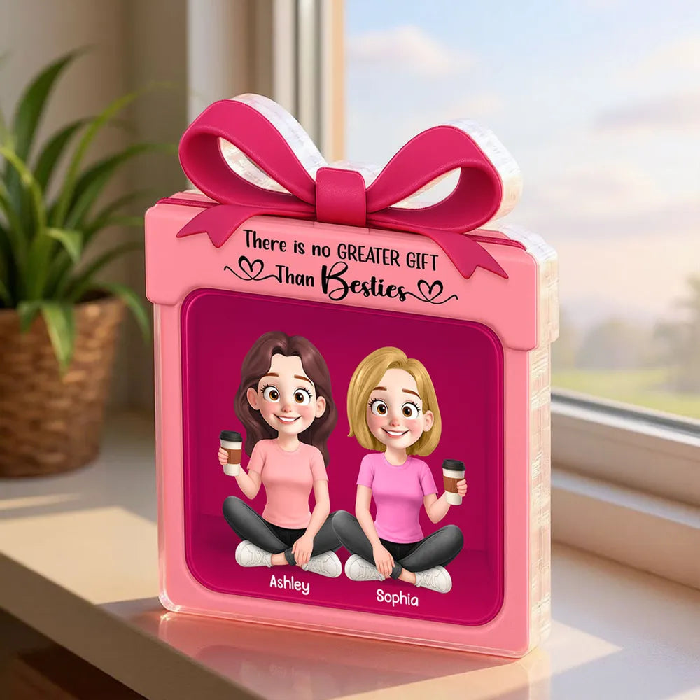 Acrylic Block Plaque in Gift Box Shape with Besties Theme, Heartwarming Design, Ideal Friendship Gift for Her