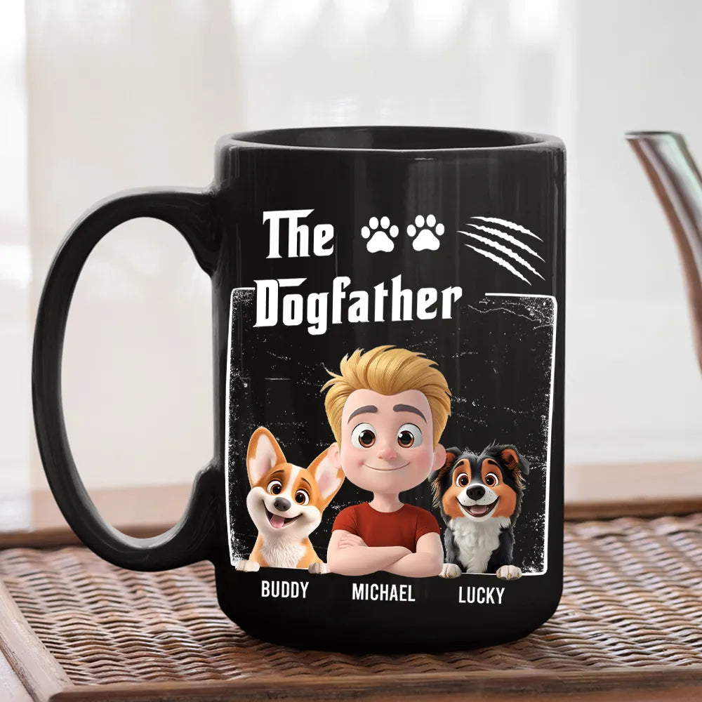 Personalized Dogfather Full Color Mug with Cartoon Man & Dog – Fun Coffee Gift for Dog Dads & Unique Birthday Surprise