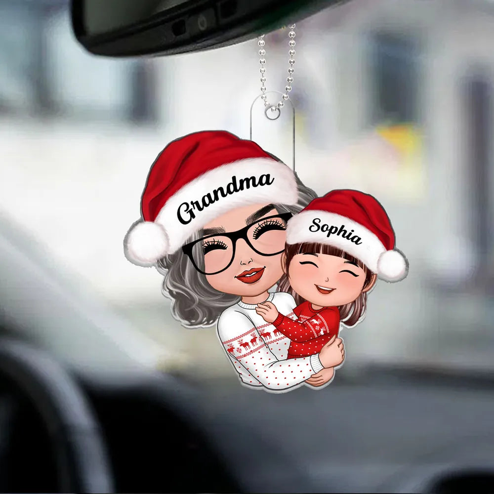 Gift for Grandkid & Grandma - Grandma Mom Hugging Kid - Personalized Custom Ornament, Keychain,Plaque and Pillow