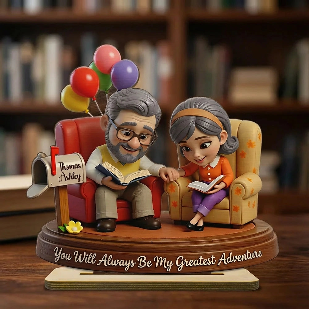 Personalized 2-Layer Wooden Plaque Reading Couple Scene With Greatest Adventure Quote - Unique Anniversary Gift For Husband Or Wife