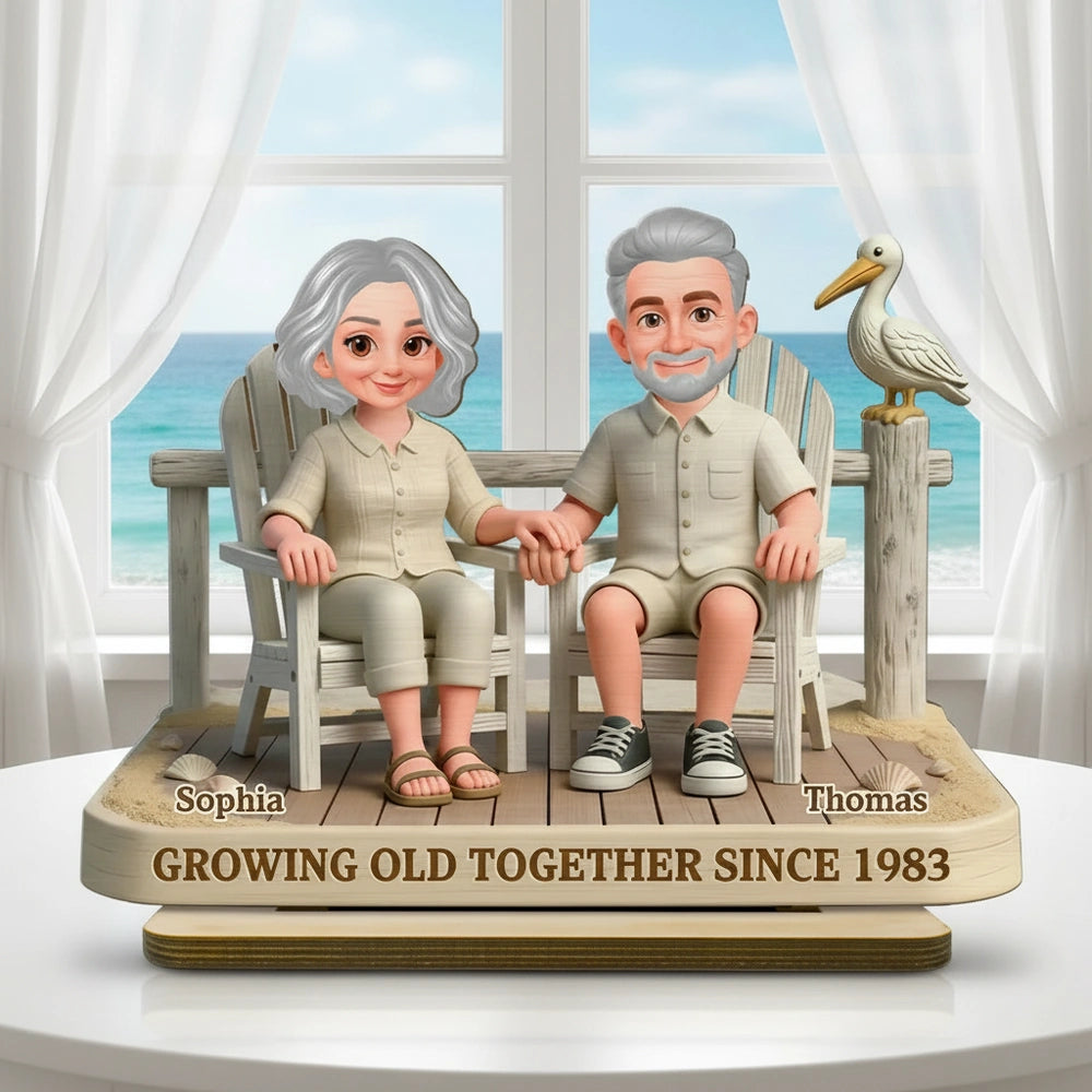 Personalized 2-Layer Wooden Plaque Beach Chair Couple Scene, Unique Anniversary Gift for Husband or Wife, Heartwarming Keepsake