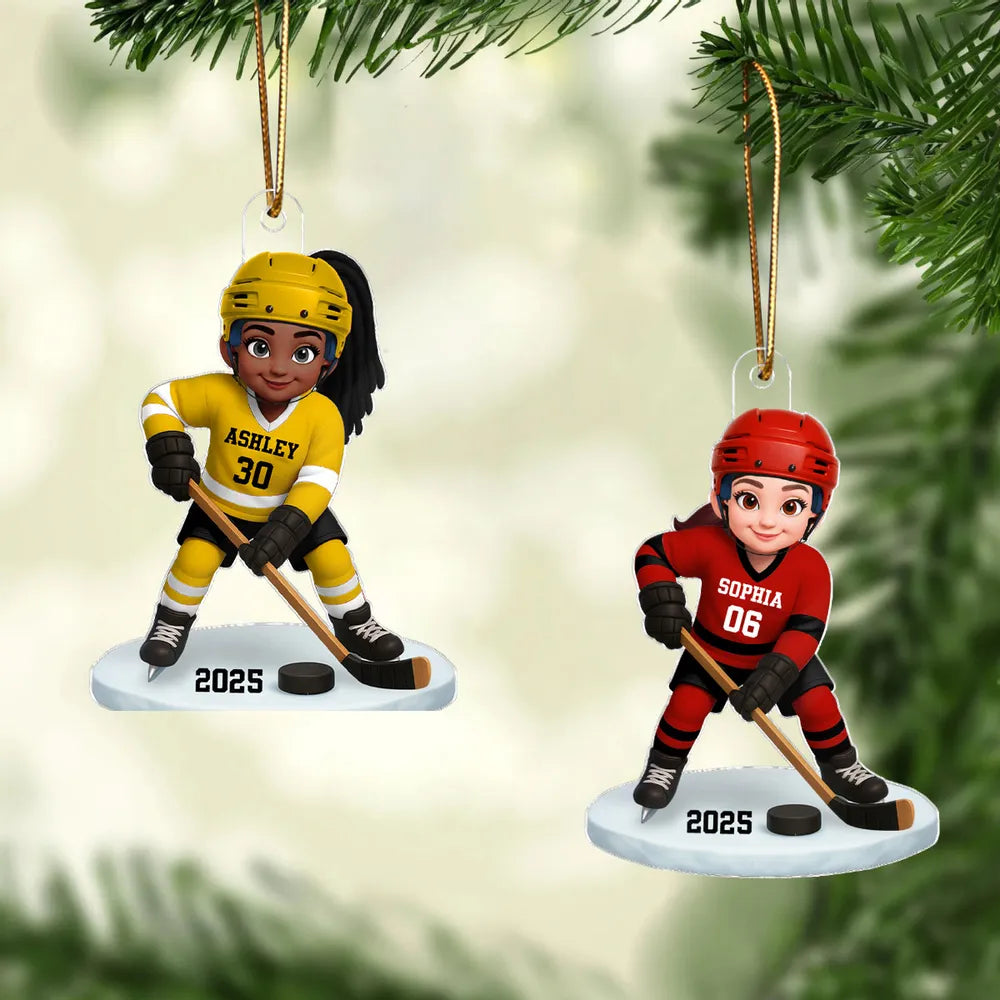 Personalized Hockey Acrylic Ornament for Kids – Custom Player Design Christmas Gift & Festive Decor