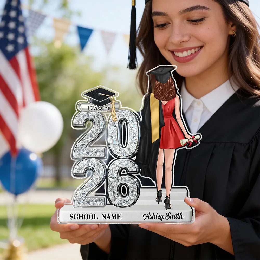 Personalized Shaped Acrylic Block Plaque Graduation Keepsake, Class Of Design With Cap, Unique Gift For Graduate