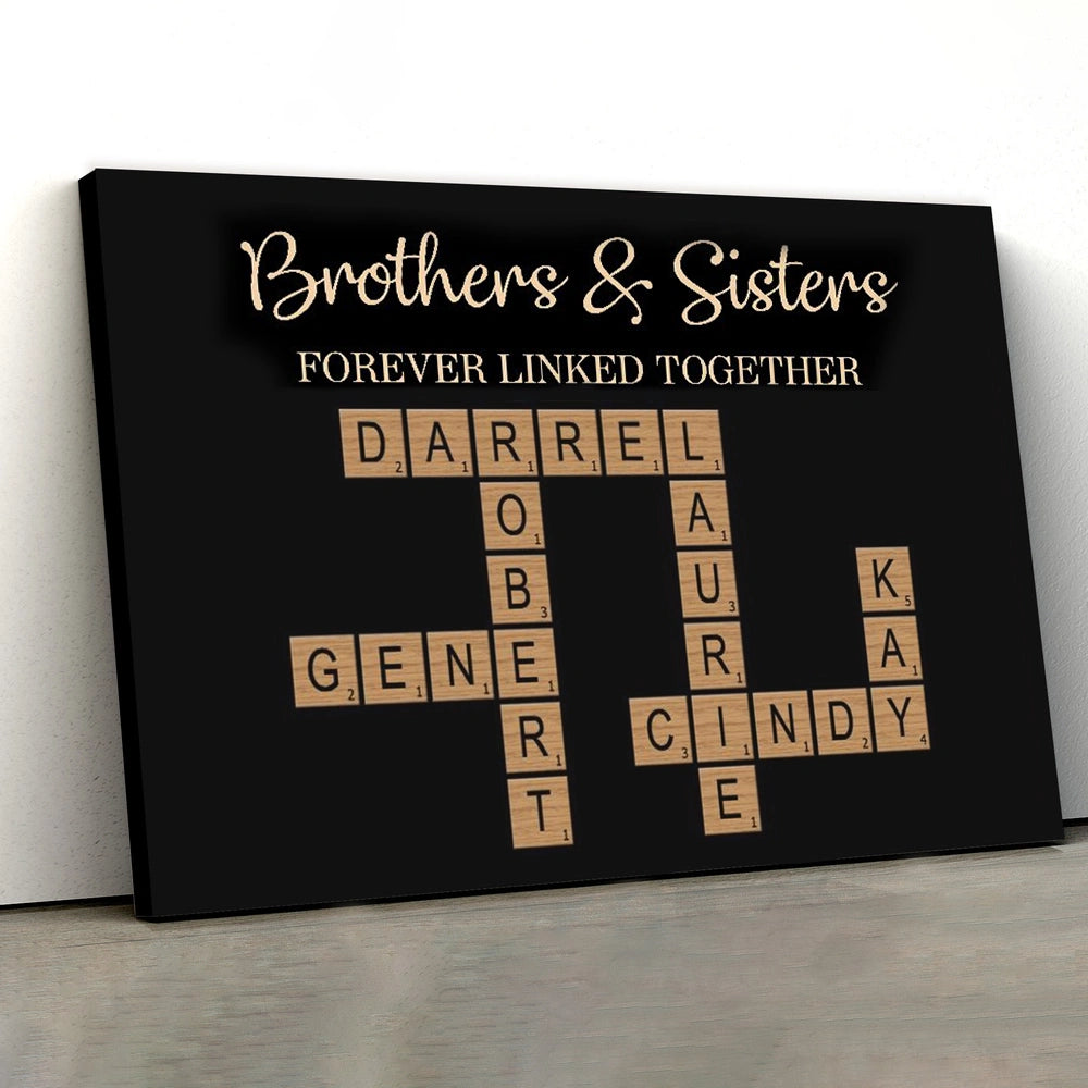 Brothers & Sisters Forever Linked Together Crossword Puzzle Art Personalized Poster or Plaque or Keychain or Ornament, Gift For Siblings, Family