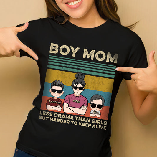 Boy Mom Retro Graphic Shirt - Personalized Family Matching Outfit for Cool Moms and Sons - Custom Name Gift