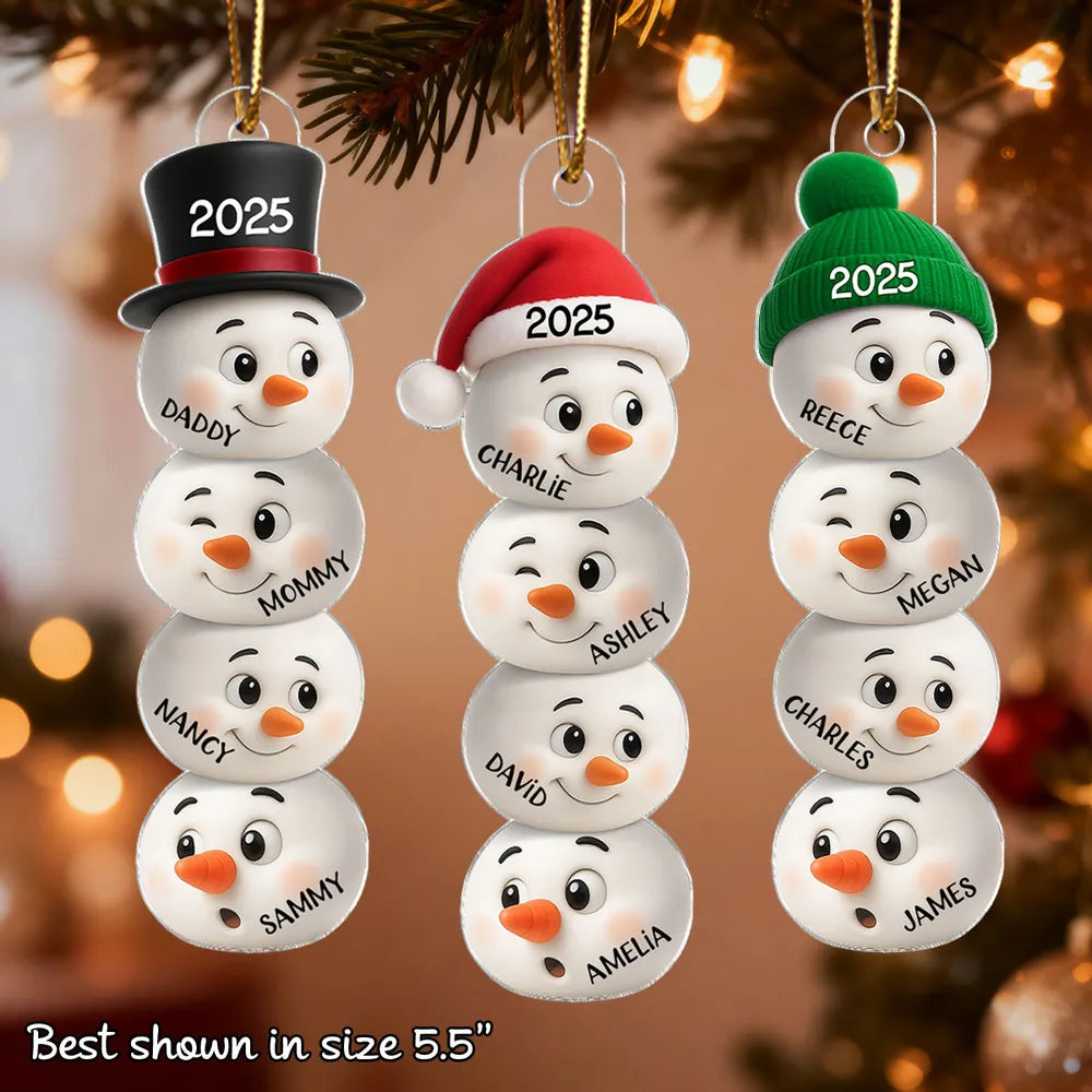 Cute Snowman Family Acrylic Ornament Personalized for Christmas – Funny Faces Holiday Decoration & Heartwarming Gift for Loved Ones
