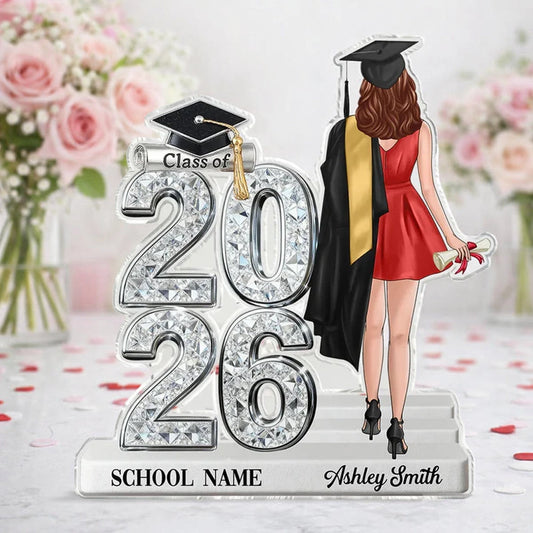 Personalized Shaped Acrylic Block Plaque Graduation Keepsake, Class Of Design With Cap, Unique Gift For Graduate