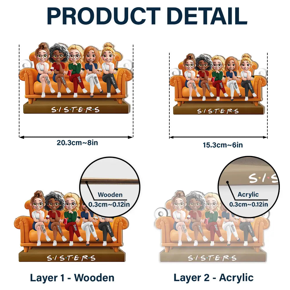 Wood and Acrylic Layered Ornament – "Besties" with Friends on a Swing, Custom Gift for Friendship