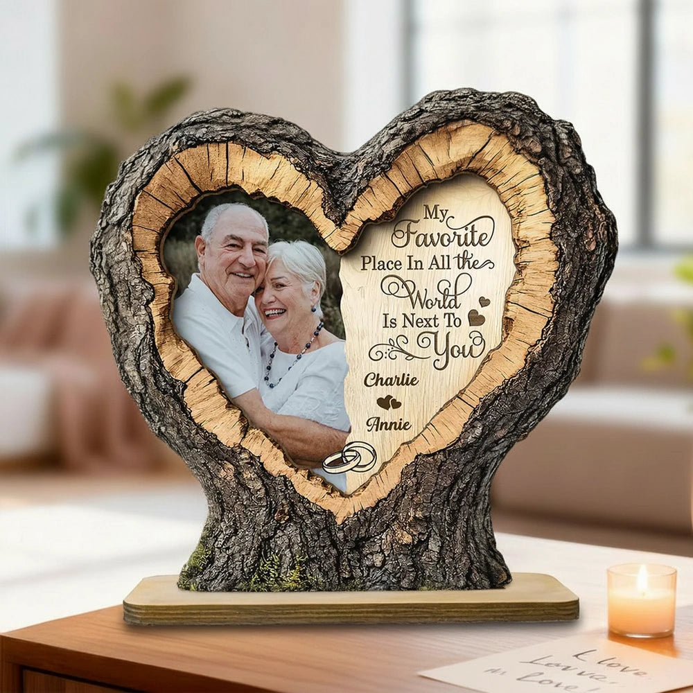 Personalized 2-Layer Wooden Plaque With Couple Photo and Heart Quote, Romantic Living Room Display, Unique Gift