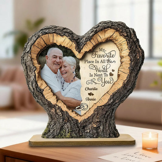Personalized 2-Layer Wooden Plaque With Couple Photo and Heart Quote, Romantic Living Room Display, Unique Gift