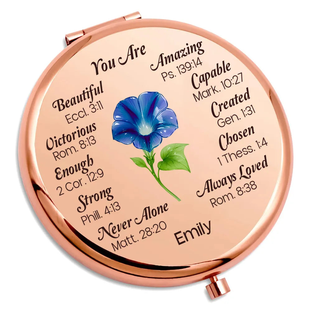 Metal Compact Mirror Personalized Name Gift with Uplifting Faith Words Lily Art Daily Reminder for Mom Daughter Friend