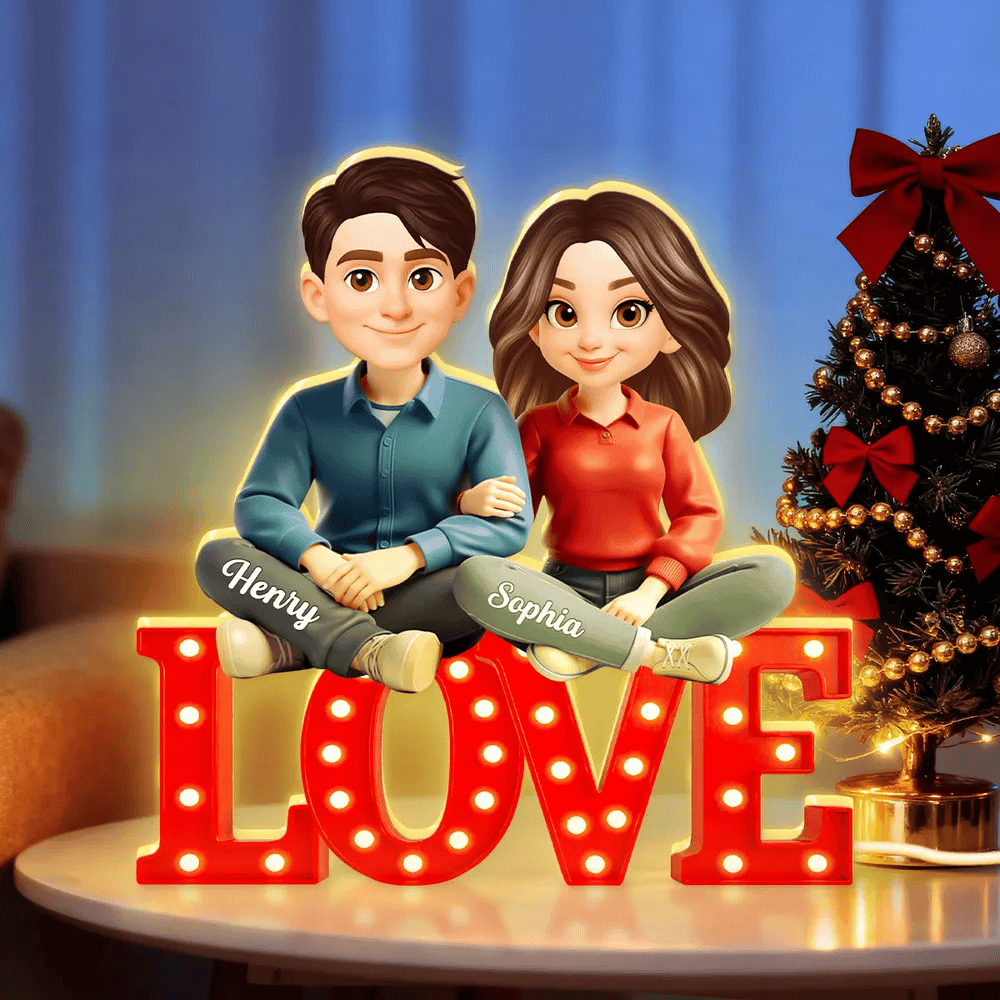 Personalized Couple Acrylic Light Box with Warm Glow LOVE Sign Decor, Unique Keepsake Gift for Him or Her