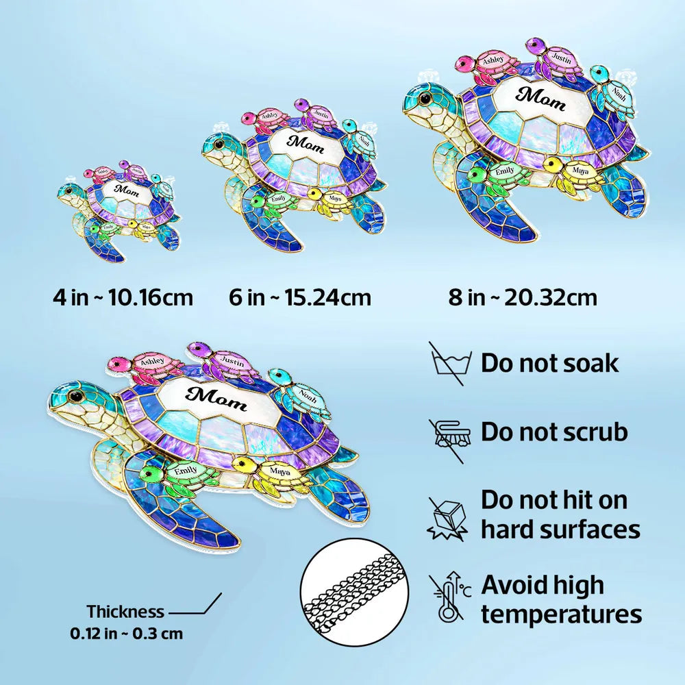 Personalized Sea Turtle Grandma Acrylic Suncatcher Ornament, Colorful Sunlight Reflection Window Decor, Unique Gift for Grandma