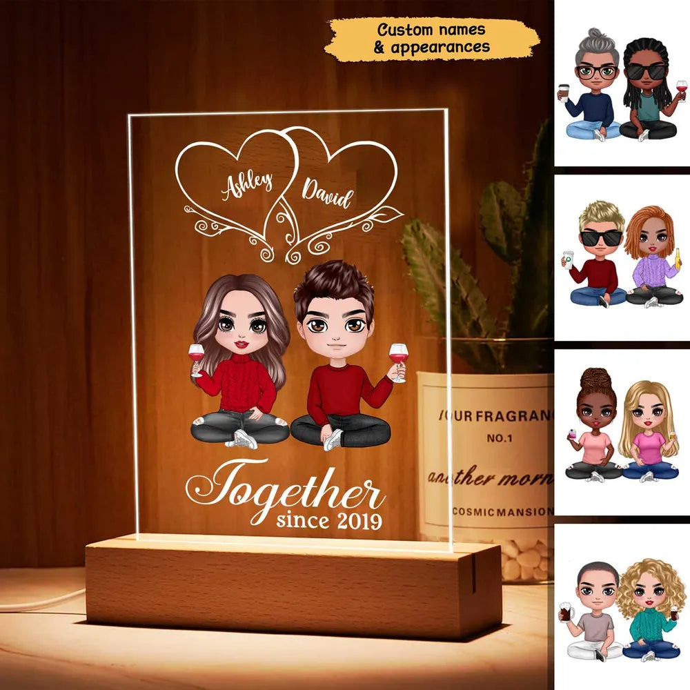 Personalized Couple LED Acrylic Night Light - Custom Romantic Gift for Him & Her, Anniversary, Valentine's Day Decor