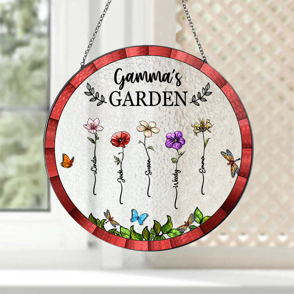 Custom Grandma’s Garden Suncatcher Ornament – Personalized Floral Gift with Family Names – Thoughtful Gift for Grandmother, Birthday & Mother’s Day