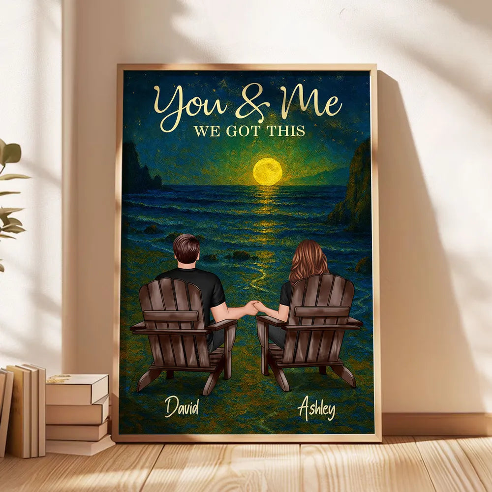 Personalized Poster for Couple with Sunset Beach Scene, Romantic You & Me Art, Unique Gift for Husband, Wife or Partner