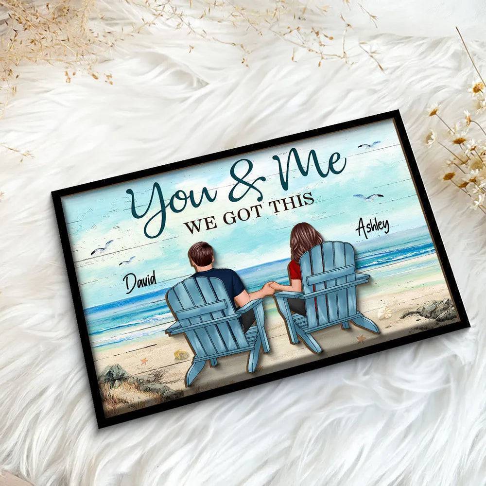 Seaside Memories - Personalized Vintage Beach Couple Wooden Plaque - A Timeless Anniversary Gift for Him & Her