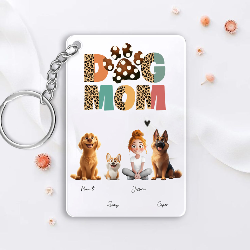 Cartoon Dog Mom Custom Keychain – A Unique Surprise for Mother's Day, Valentine's Day, or Pet Lovers