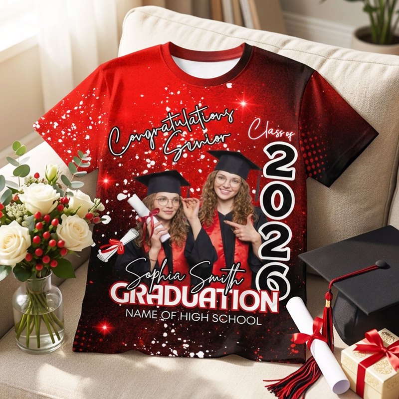 Personalized Graduation Photo Classic Tee for Seniors - Custom Congrats Design, Unique Gift for the Grad
