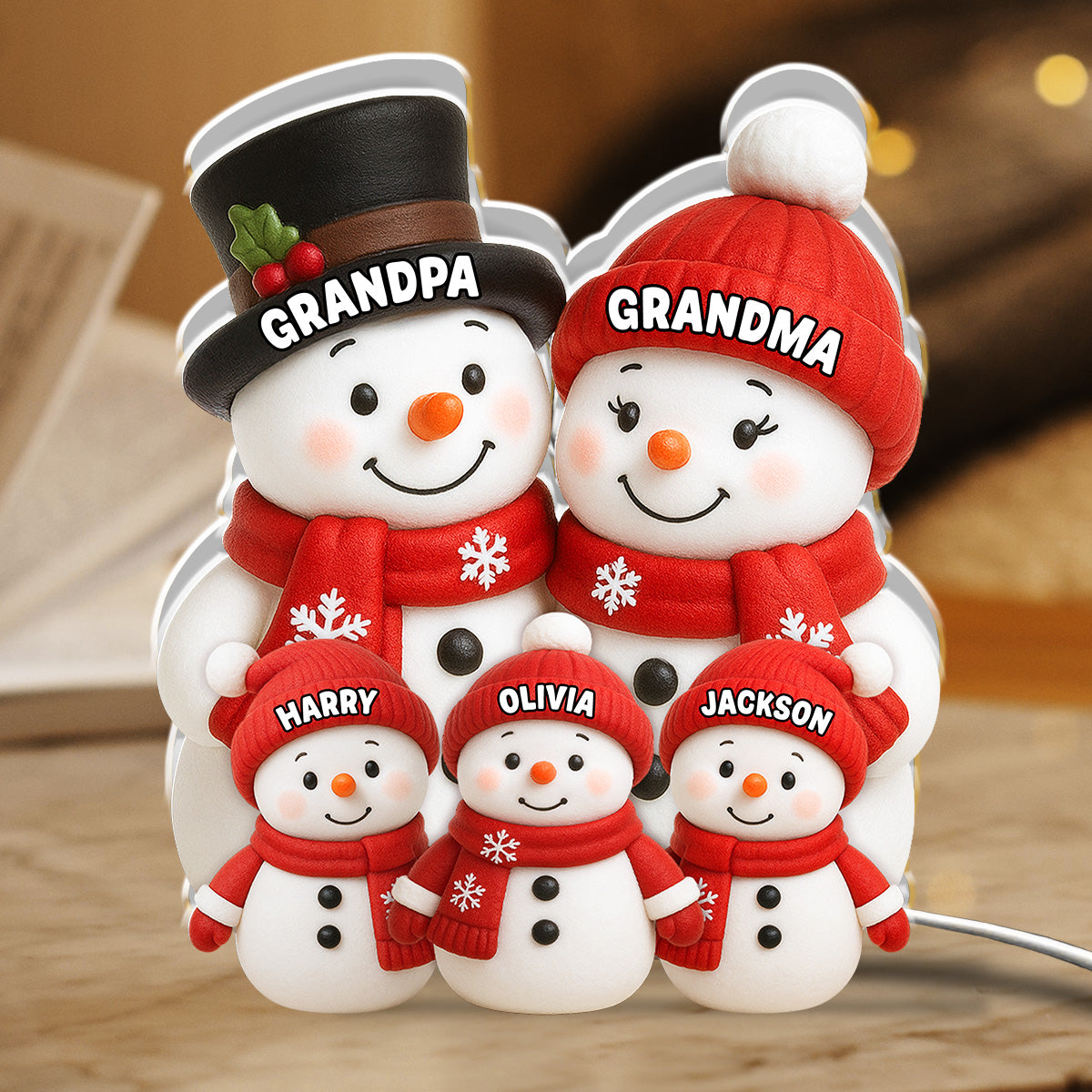 Acrylic Light Box - Cute Snow Family, Soft Light for Winter Nights and Party Decor, Creative Gift for Grandma and Grandpa