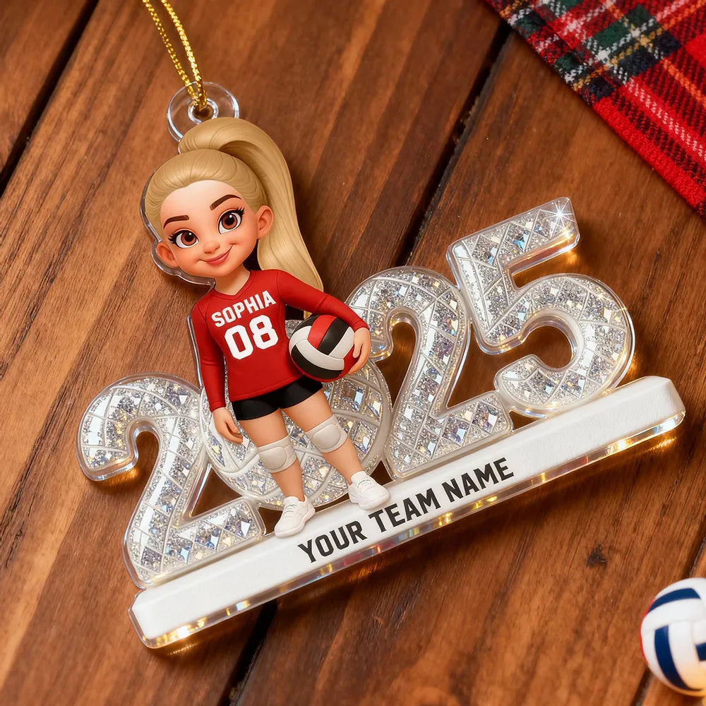 Custom Volleyball Girl Acrylic Ornament | Sparkling Year Design, Celebrating Youthful Spirit, Perfect Gift for Sports Girls