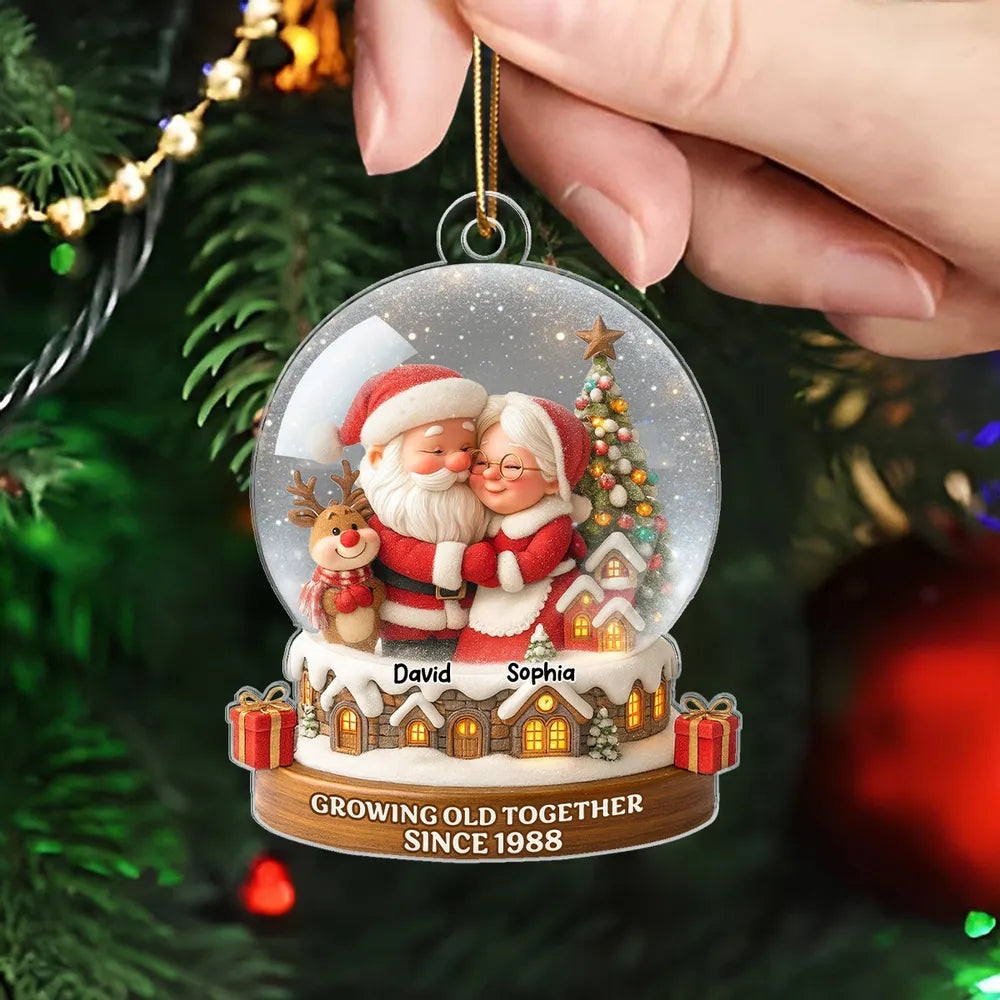 Santa Couple Acrylic Ornament with Cozy Hug Design, Perfect Christmas Gift for Couples