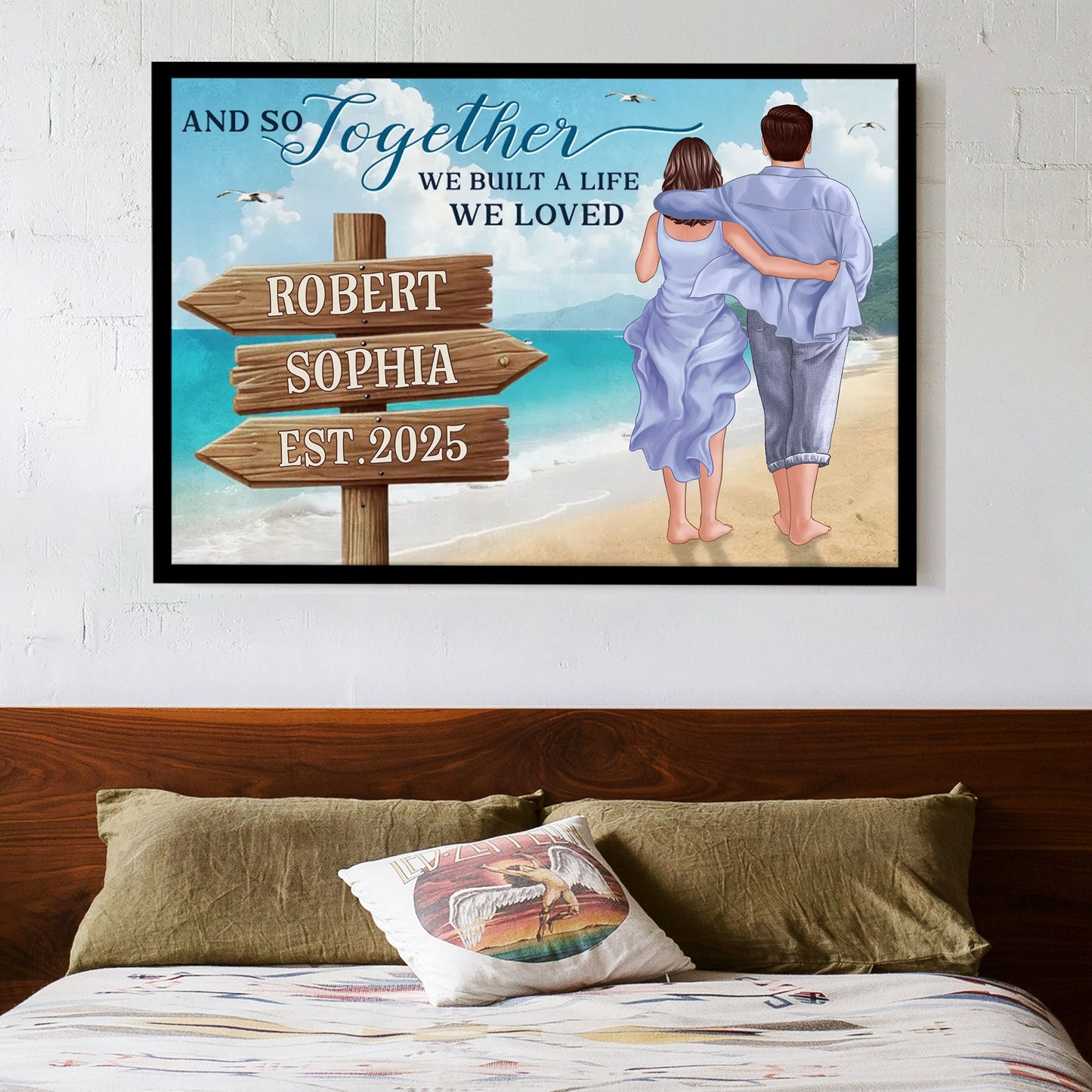 Beach Couple Embracing Scene – Valentine’s Custom Canvas, Plaques, Keychains, Ornaments & More Gift Ideas