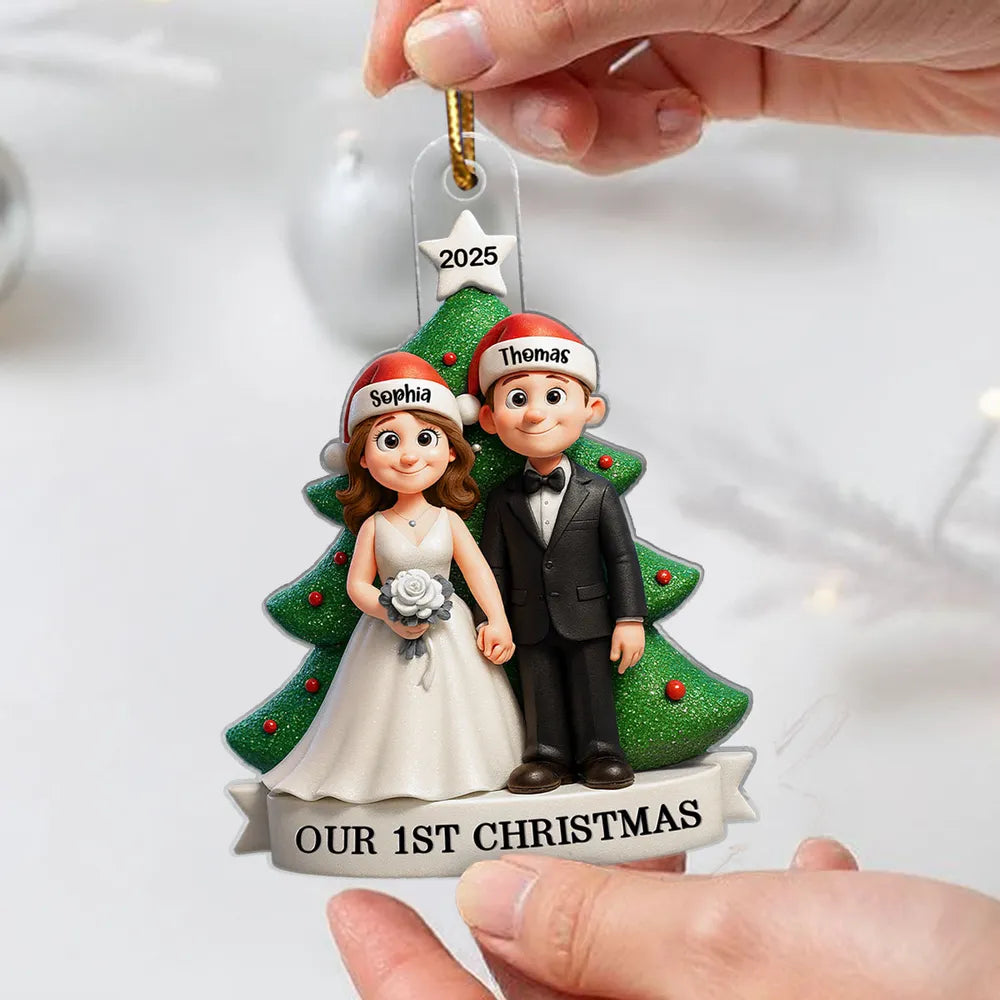 Acrylic Ornament with Newlywed Couple Design, Perfect Gift for First Christmas Together