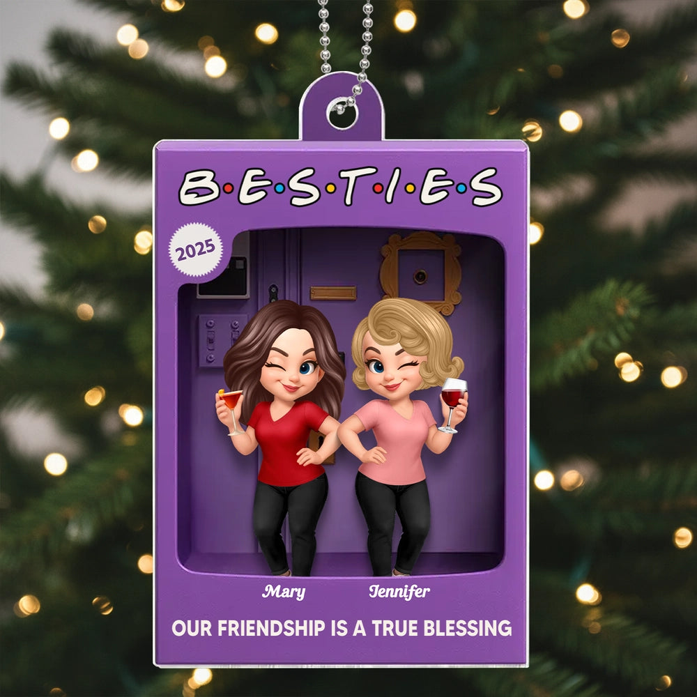 Christmas Decor/Car Charm: Personalized Besties Acrylic Ornament (2-5 Women) - A Sweet Friendship Holiday Keepsake