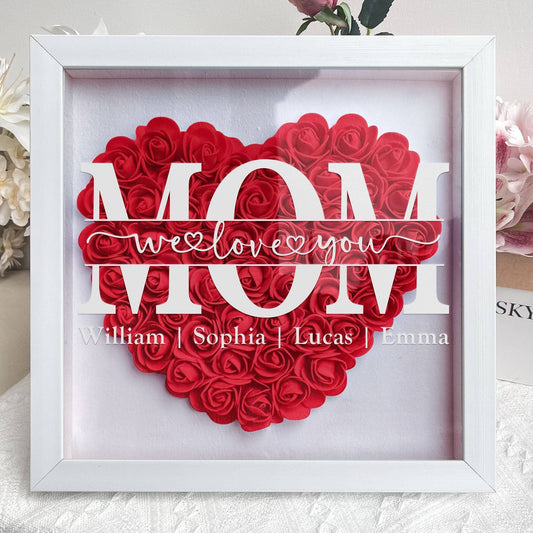 MOM We Love You Shadow Box, Personalized Heart Rose Keepsake for Mom, Meaningful Family Memory Gift for Her