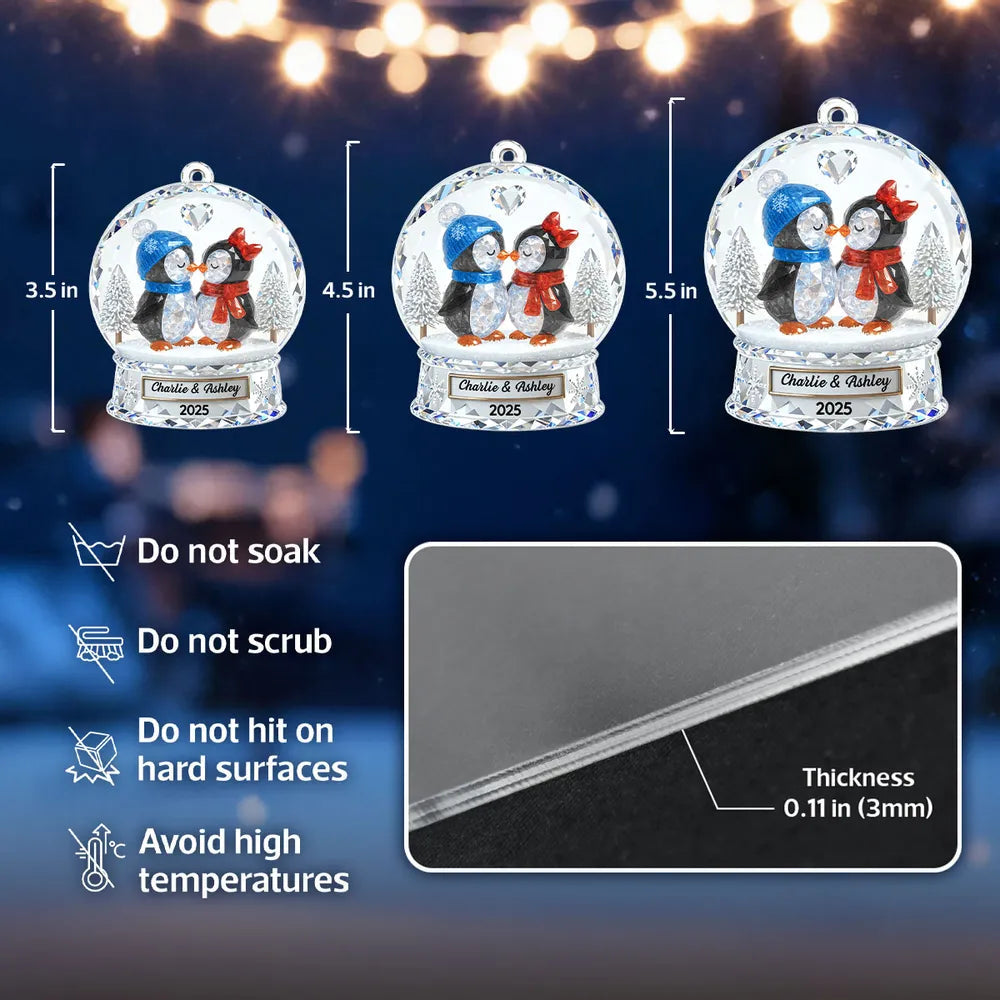 Custom Penguin Couple Acrylic Ornament for Christmas Tree, Cozy Winter Love Scene, Heartfelt Personalized Gift for Someone Special