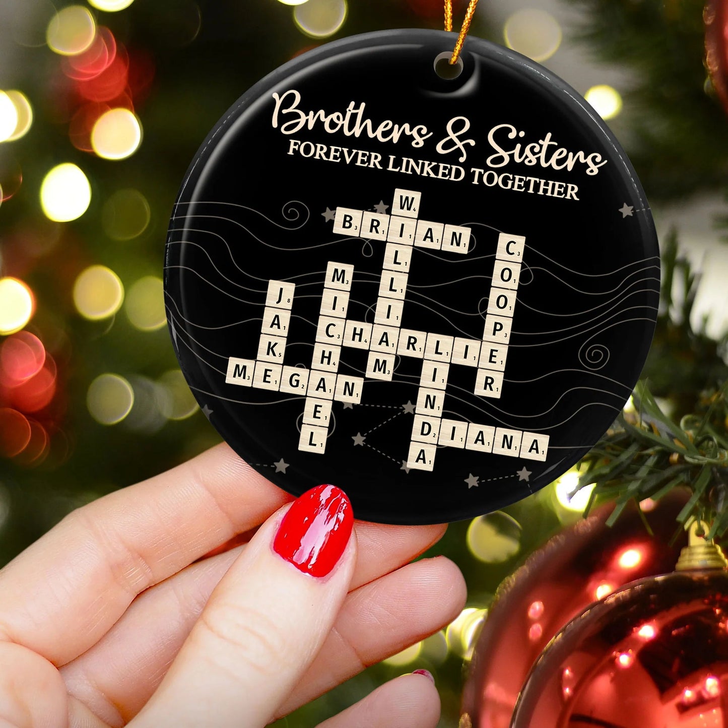 Ceramic Sibling Ornament - Midnight Tile Design Christmas Gift